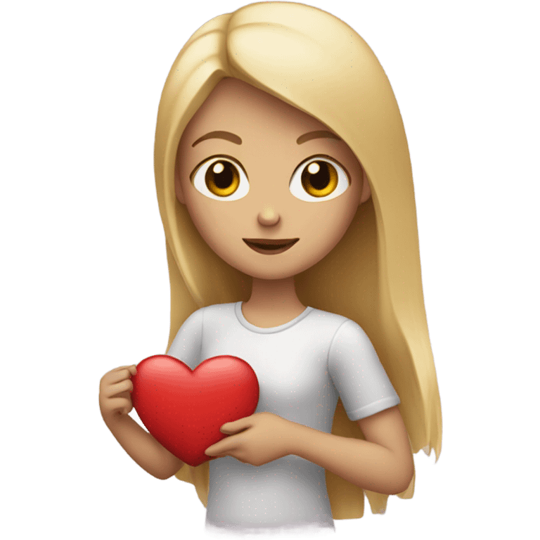 Blonde girl holding a heart emoji