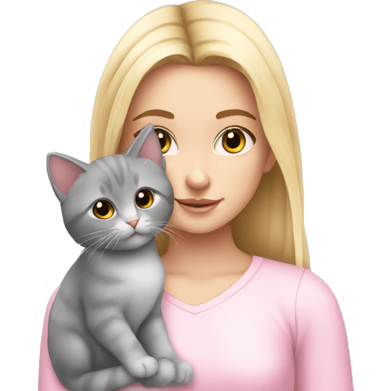 cute white girl with a gray kitten pink emoji