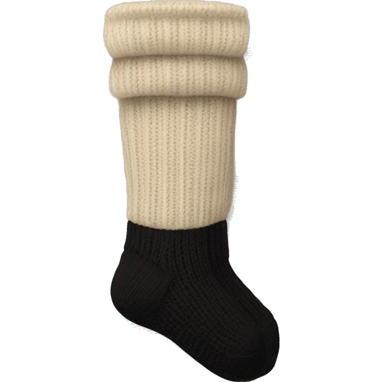 Pair of beige knitted socks black emoji