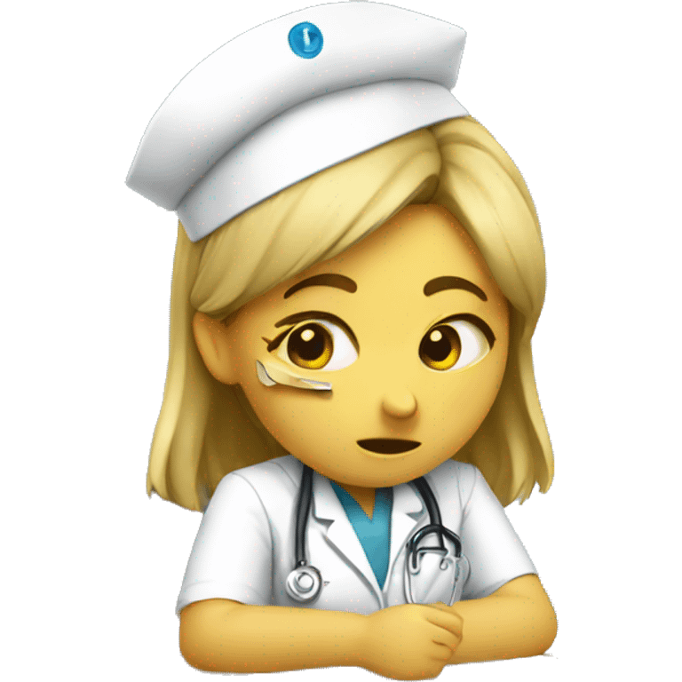 Student nurse taking an exam while crying emoji