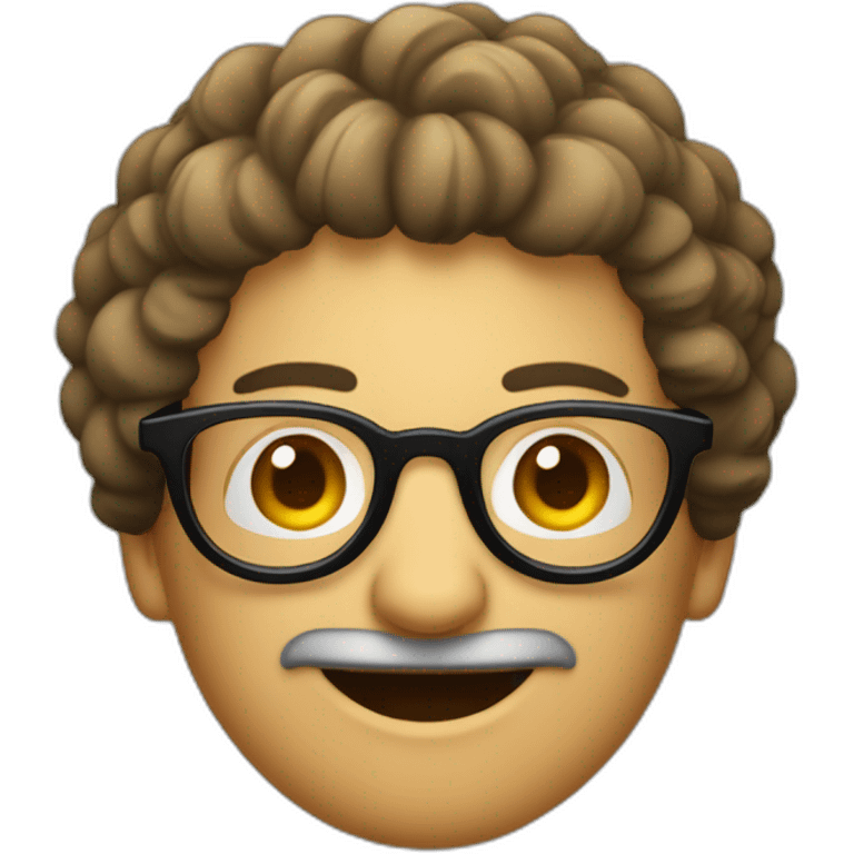 Personnage avec des cheveux noirs bouclés et des lunettes rondes emoji