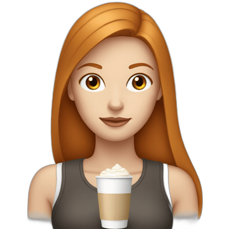 Ginger straight hair and blue eyes woman drinking a latte emoji