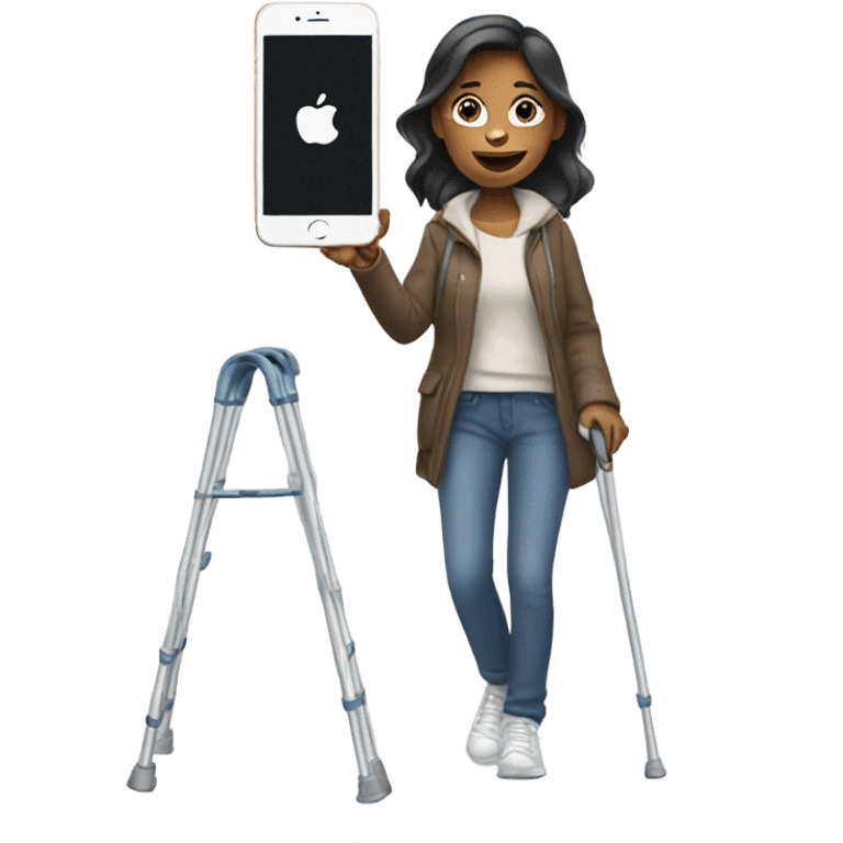 Goofy girl on crutches with an iPhone emoji