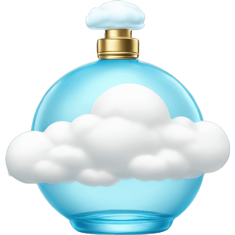 light blue round perfume bottle with large white cloud decoration at its base emoji