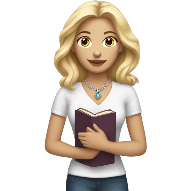 blonde girl with jewelry book emoji