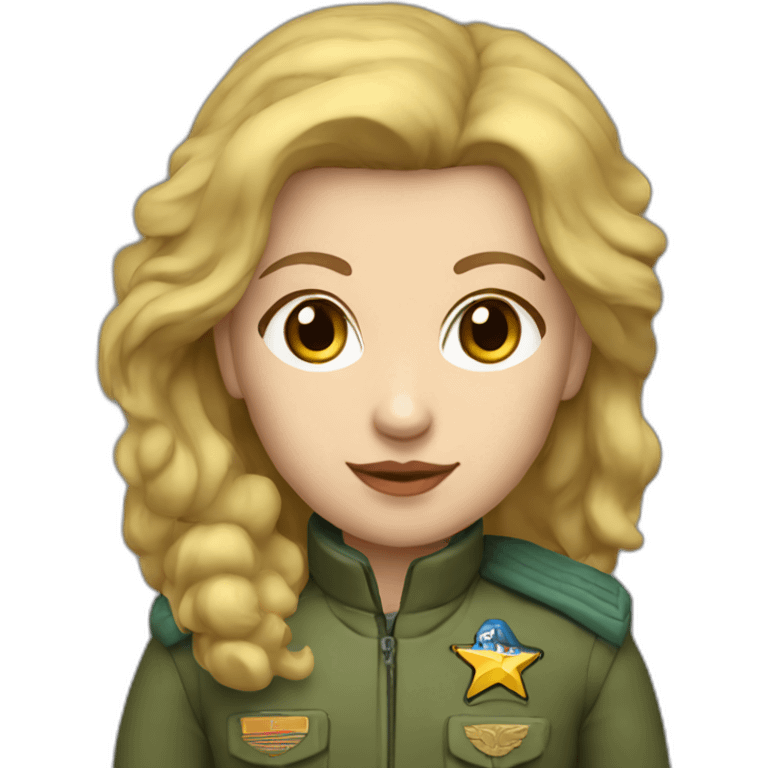 Soviet female pilot golden hair blue ayes grenn Green with brown plush jacket emoji