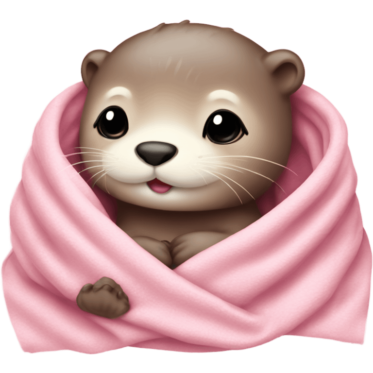 Cute cozy otter in baby pink blanket  emoji