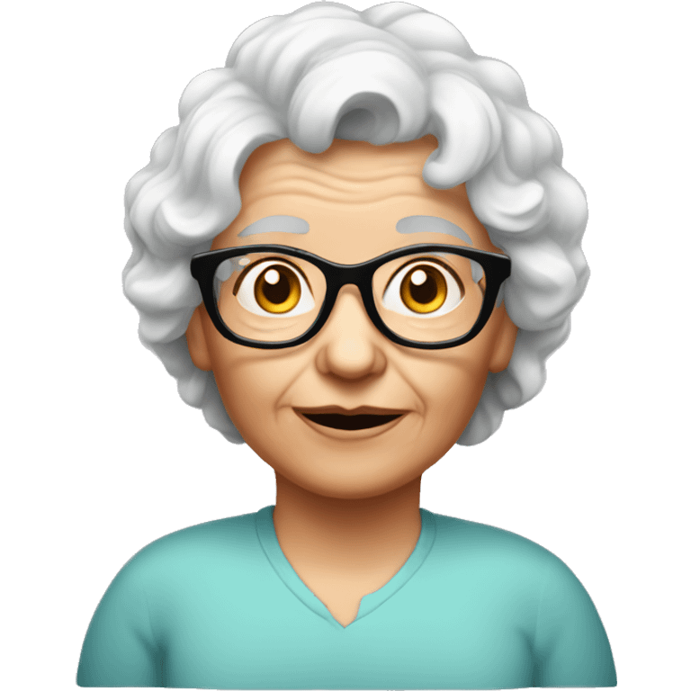 White Grandma emoji but with cat eye glasses and red wavy hair emoji