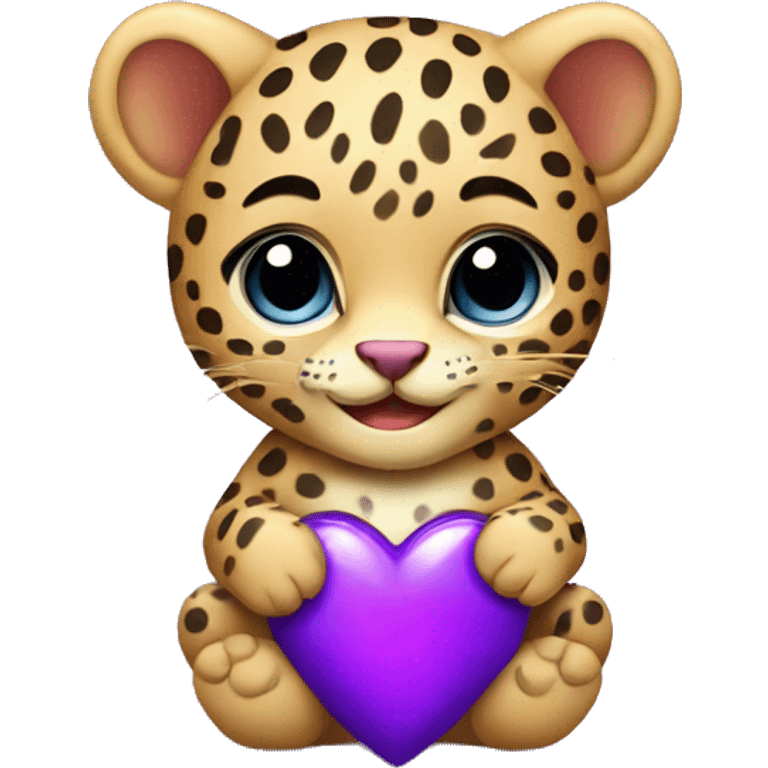 Baby leopard holding a purple heart  emoji