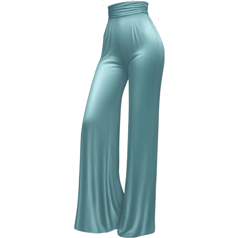 Hyper Realistic isolated side view of a pair of velvet light robins egg blue high waist long wide leg pants. emoji