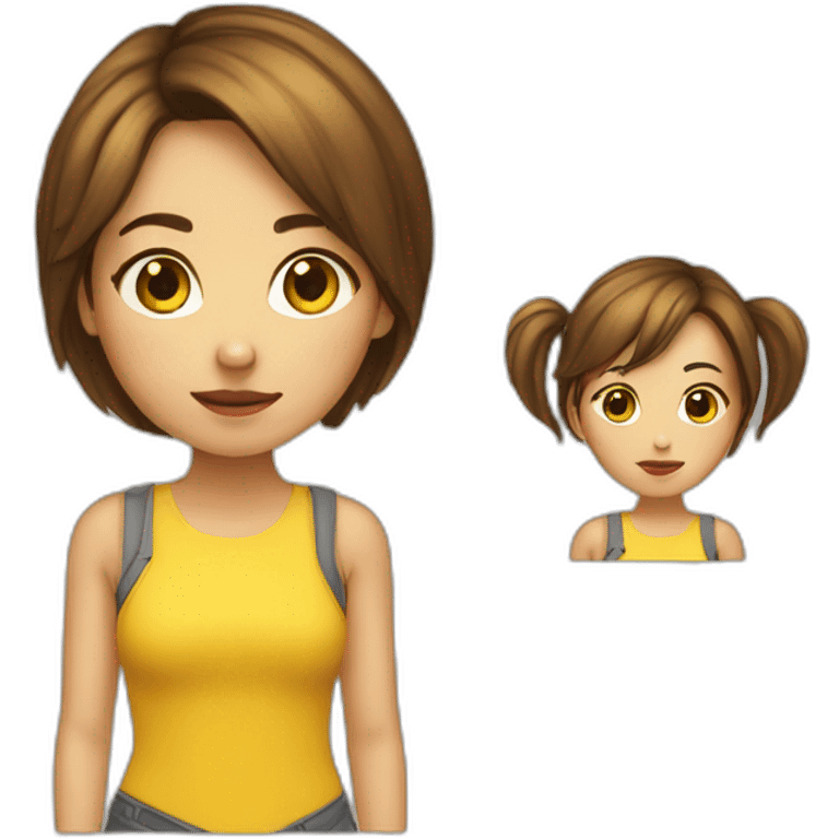 yellow sikn girl has a not so short brown hair emoji