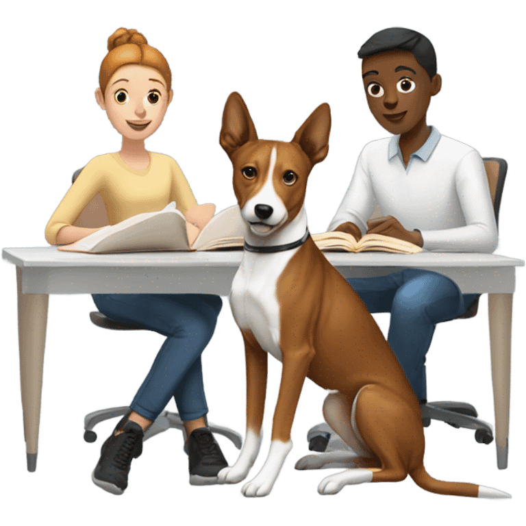 White man, black girl, and a basenji studying together emoji