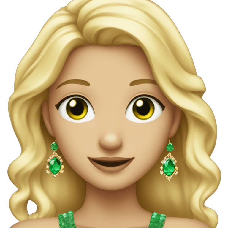 blonde girl green eyes smiling with jewelry emoji