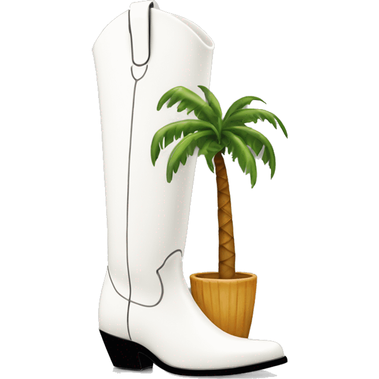 White cowgirl boot vase with palm tree  emoji