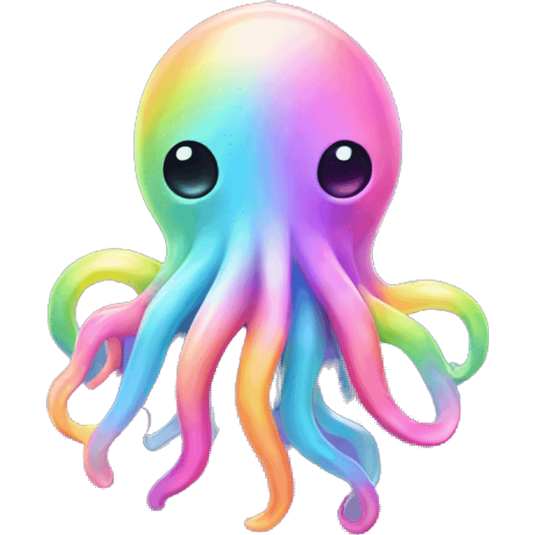 Kawaii pastel rainbow squid with neon necklace  emoji