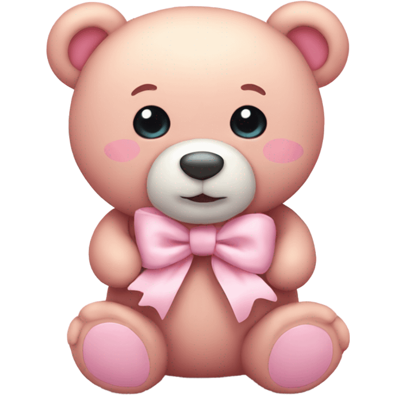 Cute pastel pink teddy bear with bow emoji