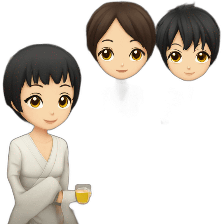 Koro sensai dans un bar avec Karasuma,Madame pouf,nagisa et karma emoji