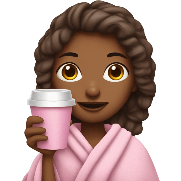 Girl in pink towel holding coffee  emoji