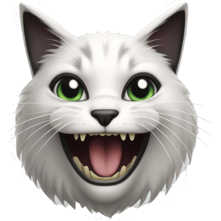 White and black cat with fangs out emoji