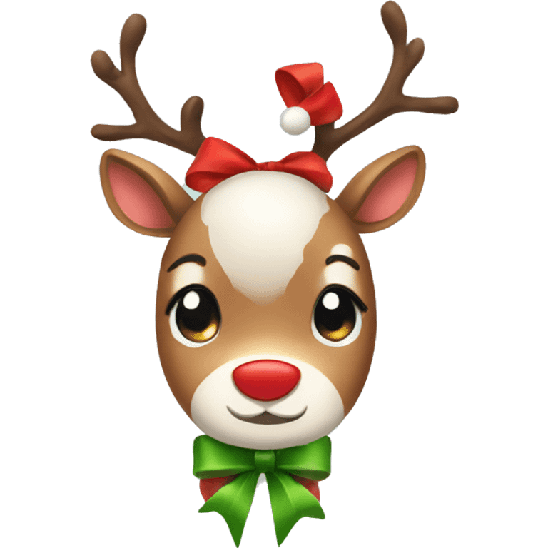 cute Christmas reindeer with a bow emoji