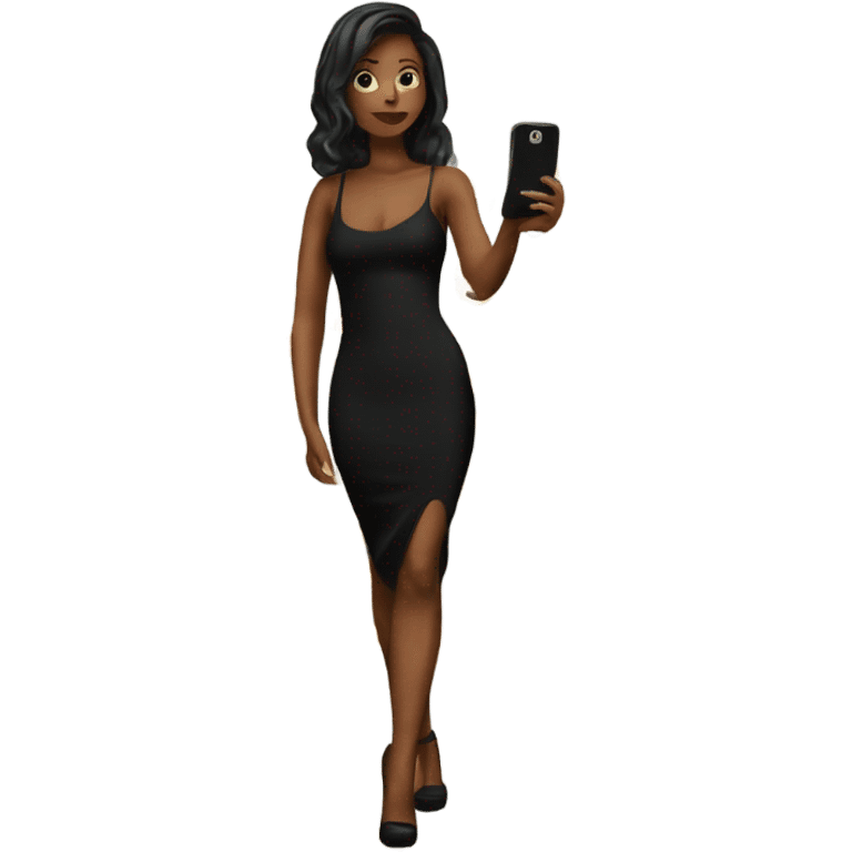 Girl taking a selfie full body black bodycon dress emoji