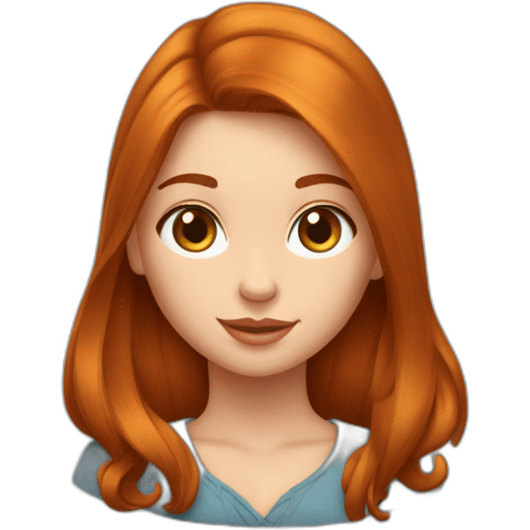 Fille rousse aux cheuveux lisse avec un chat emoji