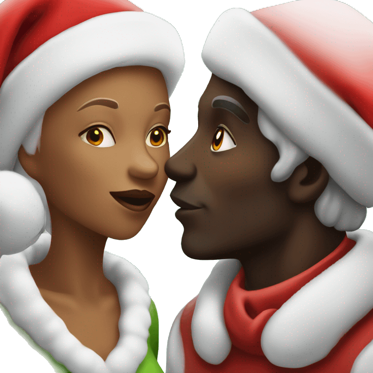 Dark skin Santa kissing tan skin Mrs clause emoji