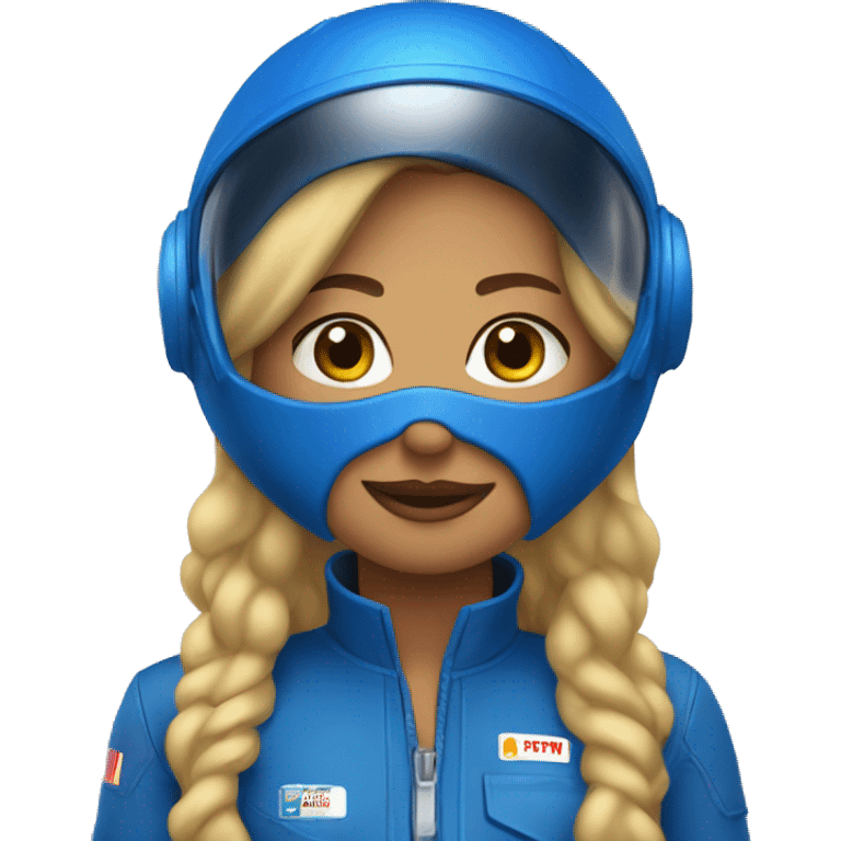 Pretty Honey blonde woman in blue helmet and blue flight jumpsuit  emoji