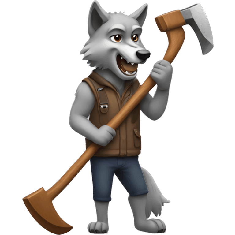 A wolf with an ax in hands swinging it emoji