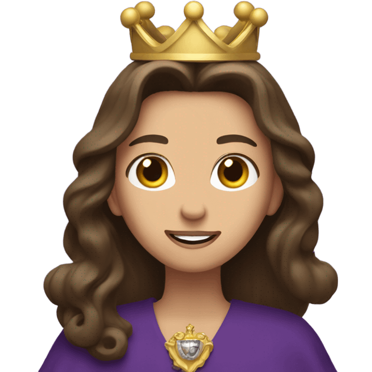 Caucasian long  brunette woman wearing formal royal purple robes and a crown who is pouring her heart out to the man she adores  emoji