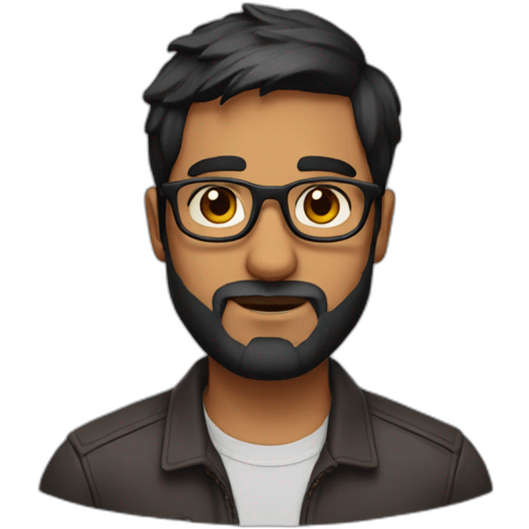 indian guy with medium fade and beard wearing specs brown eyes black hair emoji