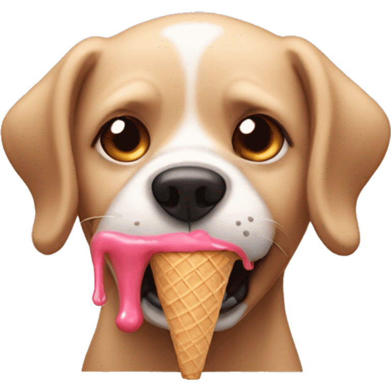 A dog eating an ice cream emoji