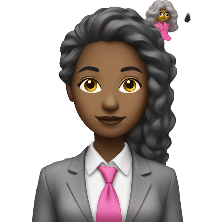 Black woman accountant, with calculator, long back hair, pink suit emoji