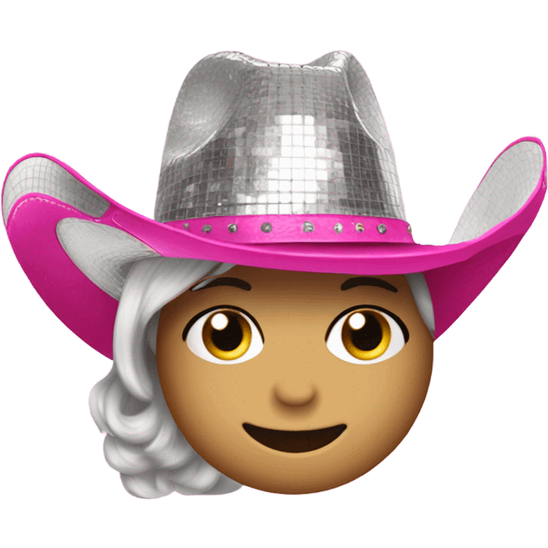 Silver Disco ball wearing pink cowgirl hat  emoji