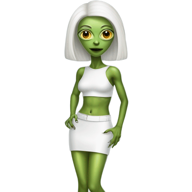 reptilian alien woman in white leather mini skirt emoji