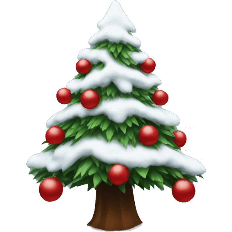 Snowy Christmas tree with dark red bows emoji