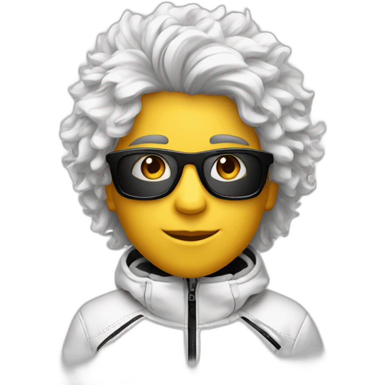 Un garçon blanc à das lunettes de ski il a cheveux noirs emoji