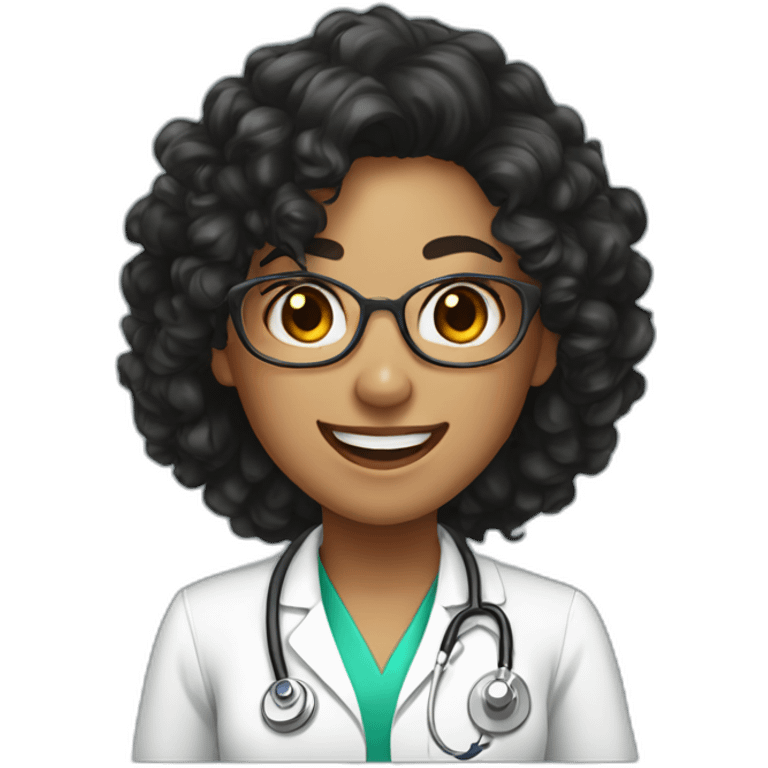 Doctor Girl with freckles and curly black hair upto her back laughing emoji