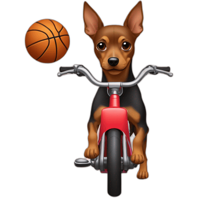 a caramel color pinscher basketball player dog driving a moto emoji