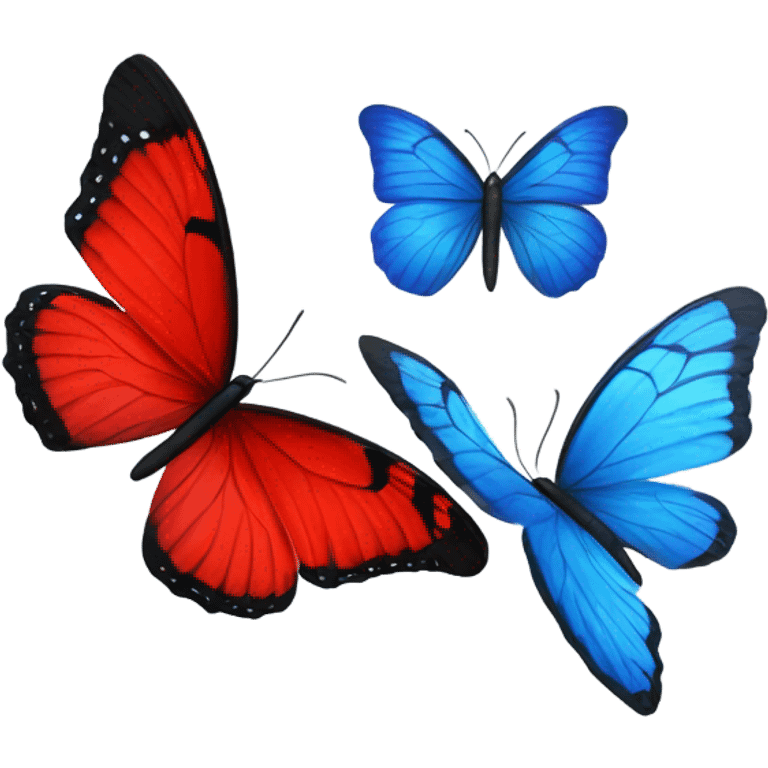 A red and a blue butterfly flying emoji