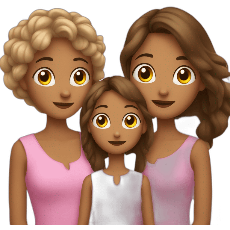 madre y dos hijas pelo largo ojos oscuros emoji