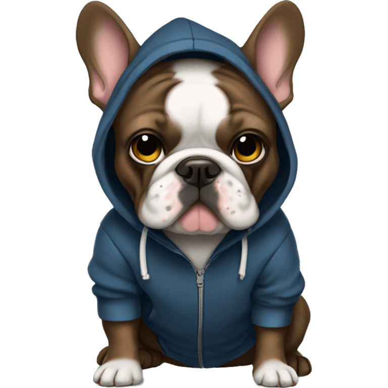 Dark frenchie Bulldog wearing a hoodie emoji