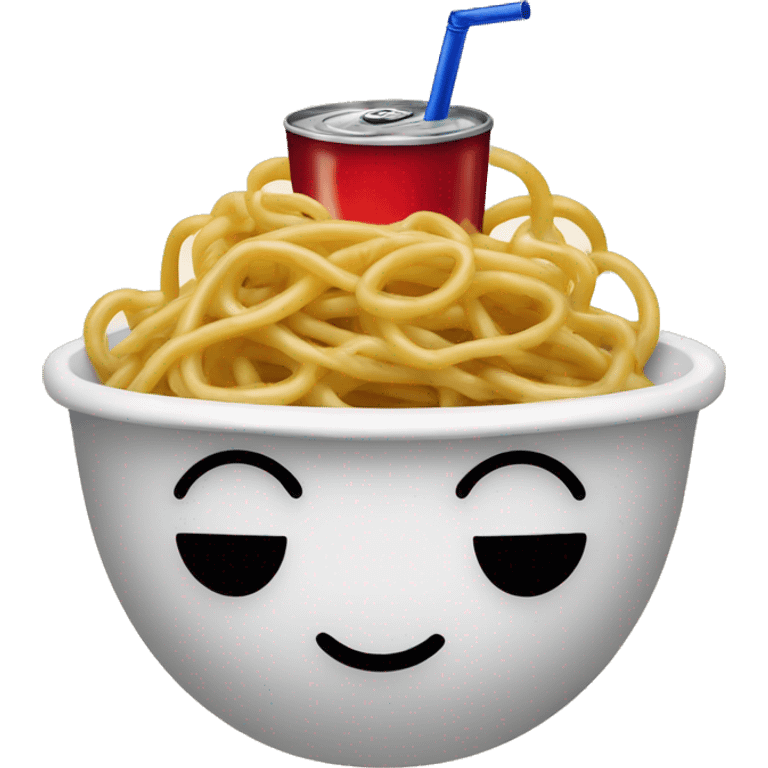 BOWL OF SPAGGETI WITH ATOP HAT AND A COKE GLASS AND PEPSI IN IT emoji