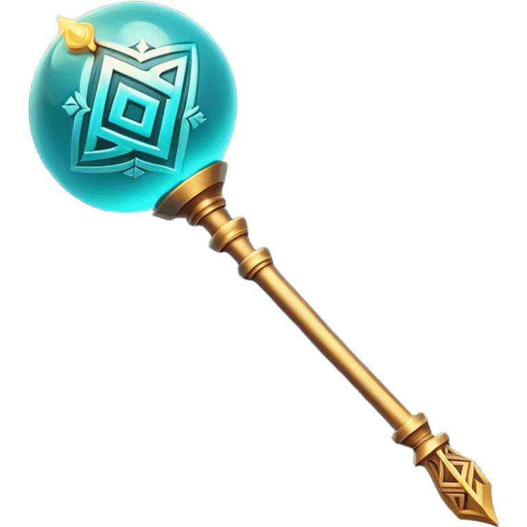 Clash of Clans aesthetic: Cinematic Playful Magic Staff Emoji, rendered in a 3D vector-style similar to standard emojis with minimal shading and bold, simplified shapes. A compact, isometric enchanted staff with intricate runic carvings and a glowing orb at its tip, softly glowing with a mystical arcane charm. Simplified yet unmistakably iconic, highly detailed and consistent, glowing with a soft radiant glow and high shine. Stylized with a touch of legendary sorcery and a soft glowing outline, capturing the essence of a powerful magic staff with a friendly, playful vibe! emoji