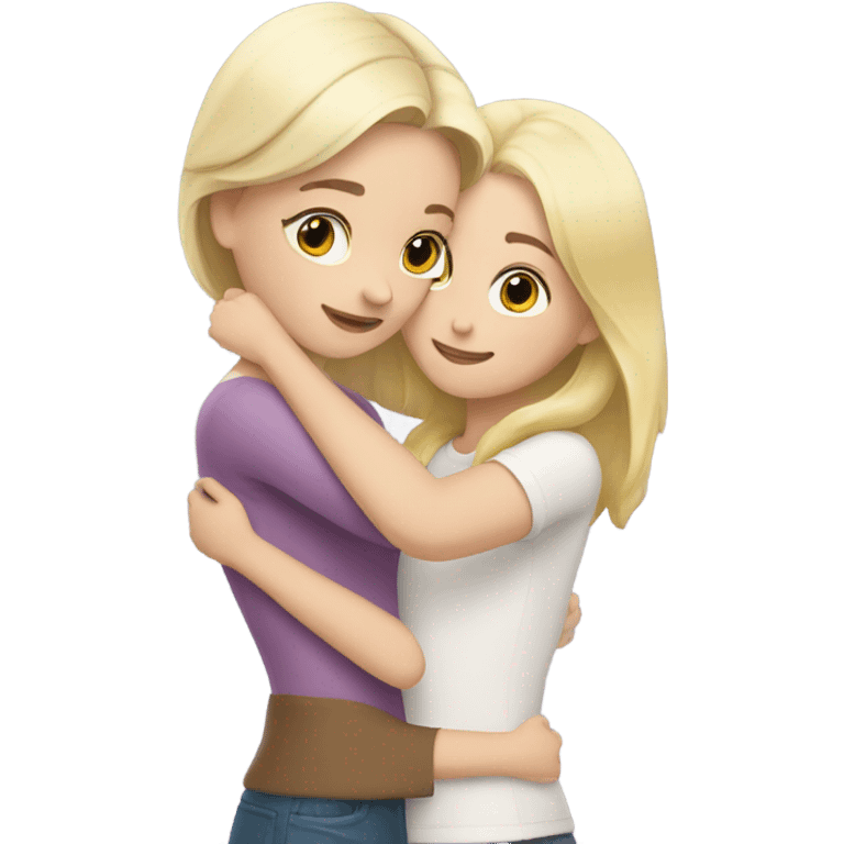 The white blonde woman hugs the white brown haired girl emoji