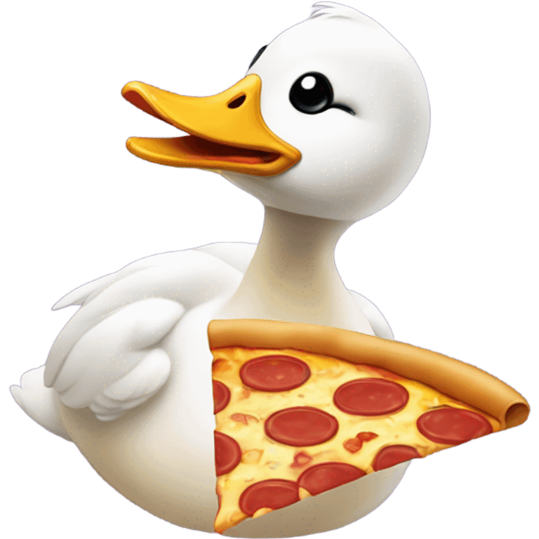 Duck with pizza emoji