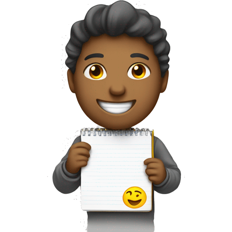 Smile emoji writing on notepad emoji