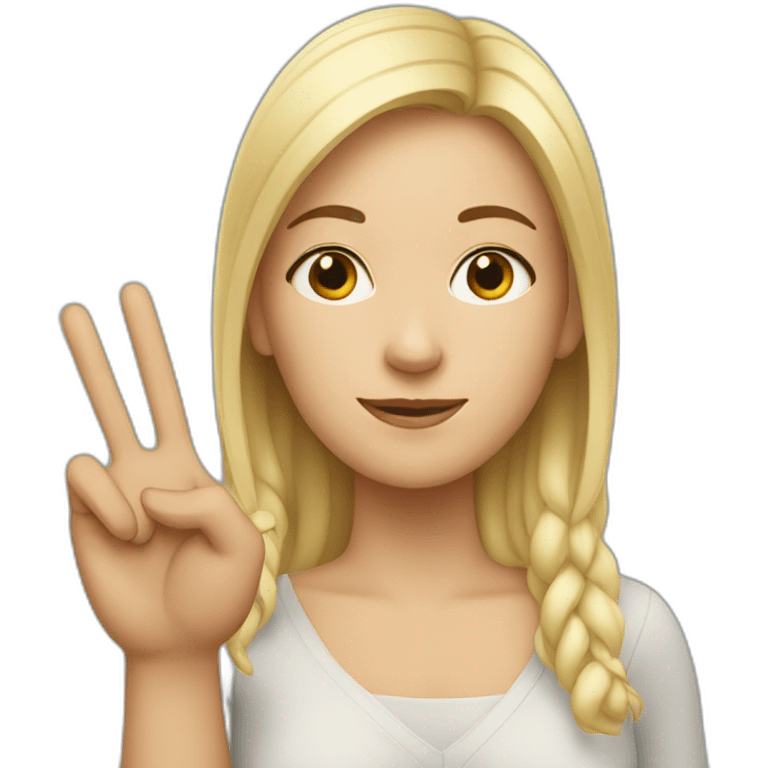 white woman shows peace with two fingers emoji