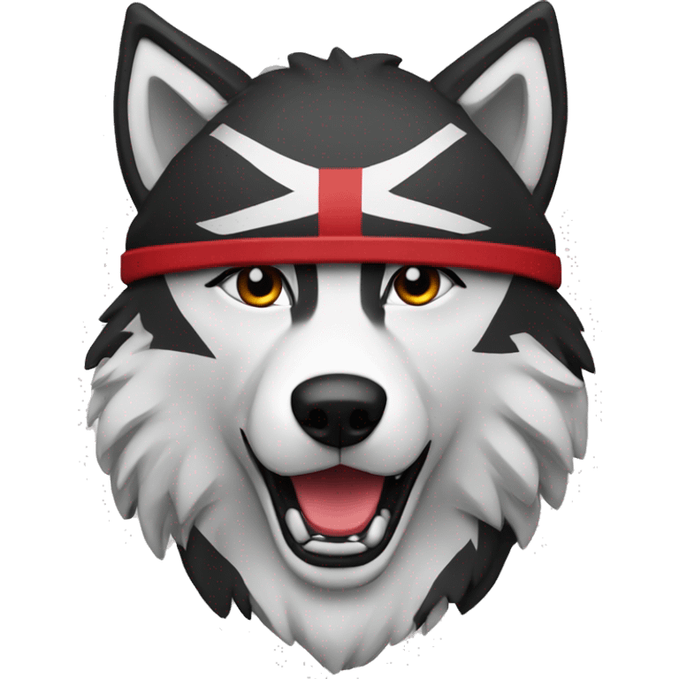 A wolf in a red black and white hockey uniform with a wolf emblem emoji