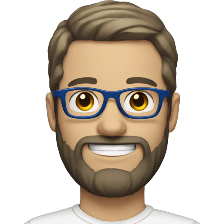 white man with short, dark beard and blue glasses, smiling emoji